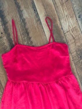 VILA Hot Pink Satin Slip Dress with Spaghetti Straps